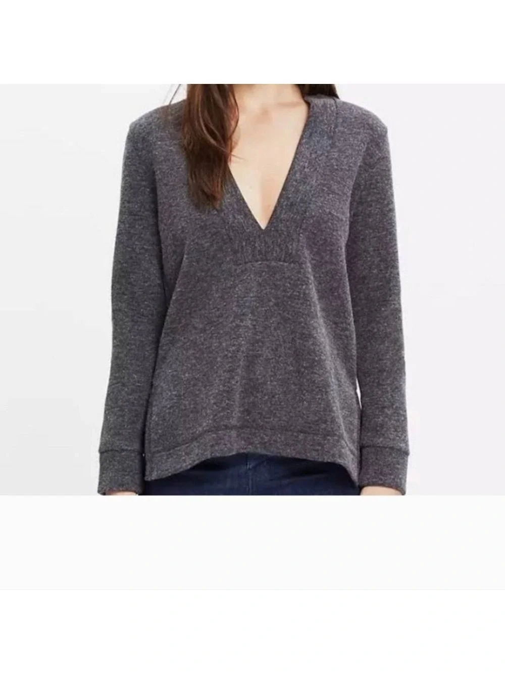 Madewell Low V Pullover Knit Sweater Gray Women's Size Extra Small